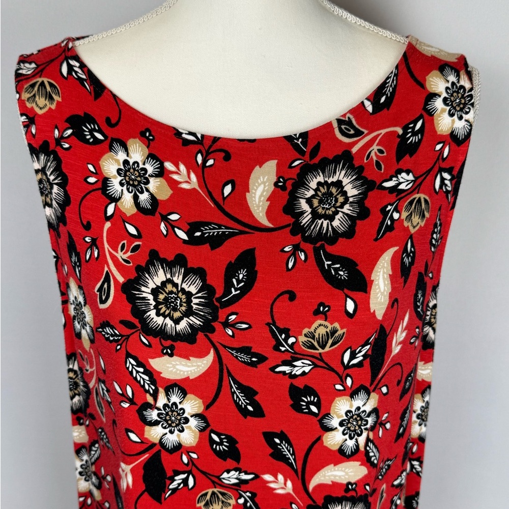 J. Jill Jersey Shift A-Line Dress Sleeveless Boatneck Red & Black Floral Sz XL - Picture 2 of 8